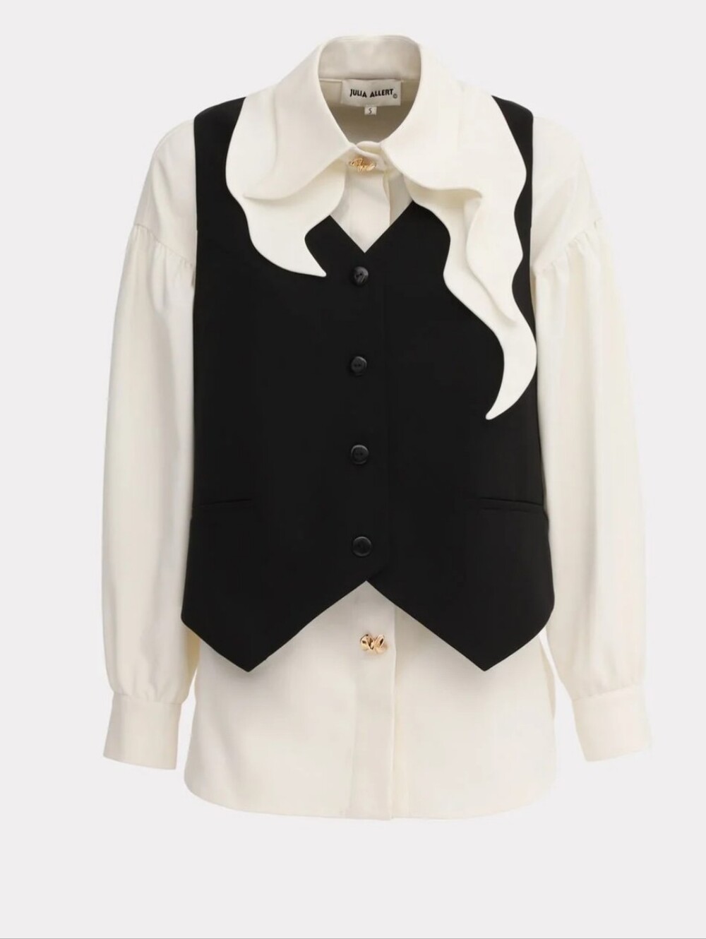 Julia Allert Black Vest with Cream Button Down Blouse